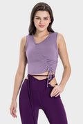 Millennia Drawstring Ruched Wide Strap Active Tank - Hovatok