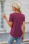 Smocked Round Neck Short Sleeve T-Shirt - Hovatok