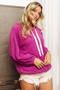 BiBi Brushed Checker Drawstring Long Sleeve Hoodie - Hovatok