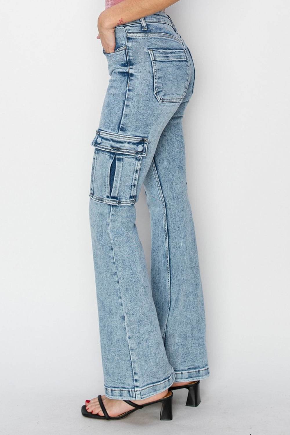 RISEN Full Size High Rise Cargo Flare Jeans - Hovatok