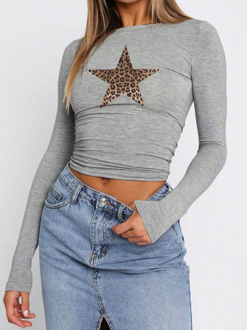 Devine Star Round Neck Long Sleeve T-Shirt - Hovatok