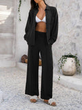 Devine Collared Neck Long Sleeve Top and Pants Set - Hovatok
