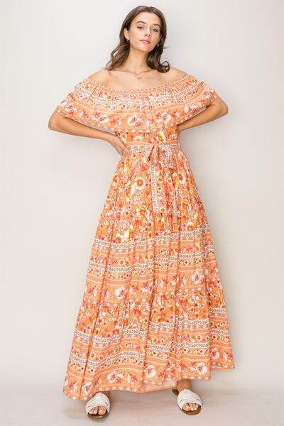 HYFVE Floral Off-Shoulder Tie Front Maxi Dress - Hovatok
