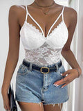 Perfee Spaghetti Strap Lace Bodysuit - Hovatok