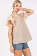 Ces Femme Round Neck Floral Short Sleeve Top - Hovatok
