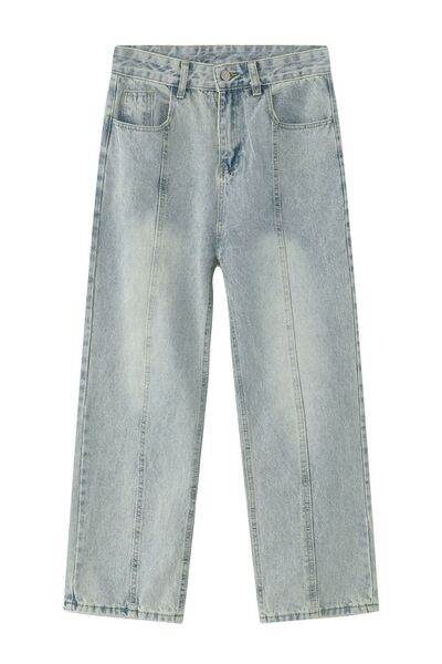 Men's Washed Splicing Straight Leg Jeans - Hovatok