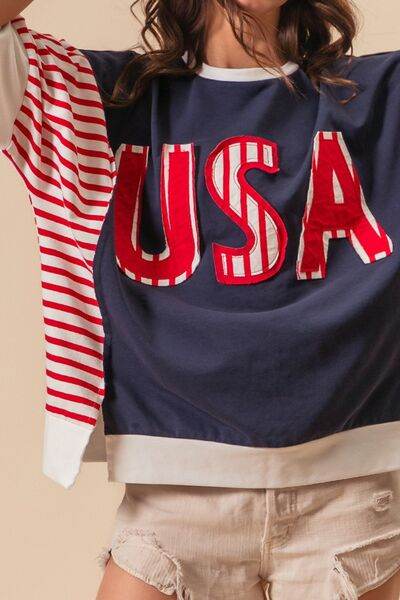 BiBi USA Letter Patchwork Contrast Short Sleeve T-Shirt - Hovatok