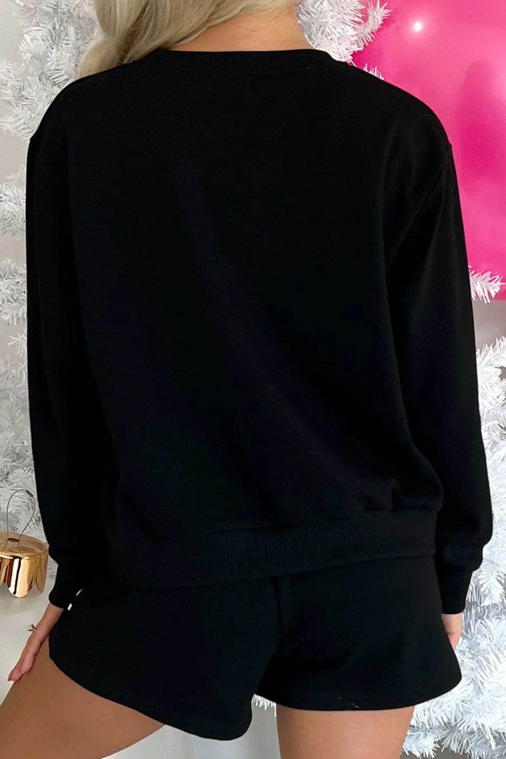 MERRY Sequin Round Neck Long Sleeve Top and Shorts Set - Hovatok