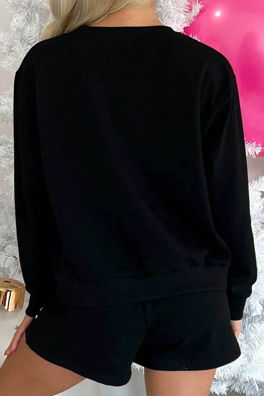 MERRY Sequin Round Neck Long Sleeve Top and Shorts Set - Hovatok