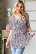 Heimish Full Size Short Sleeve Crisscross Animal Babydoll Top Plus Size - Hovatok
