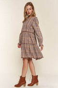And The Why Full Size Washed Frayed Tiered Plaid Dress - Hovatok