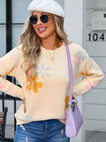 Angel Wings Flower Round Neck Dropped Shoulder Sweater - Hovatok