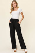 Double Take Full Size Texture Drawstring Straight Pants - Hovatok