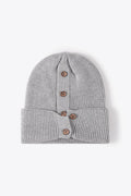 Button Detail Rib-Knit Cuff Beanie - Hovatok