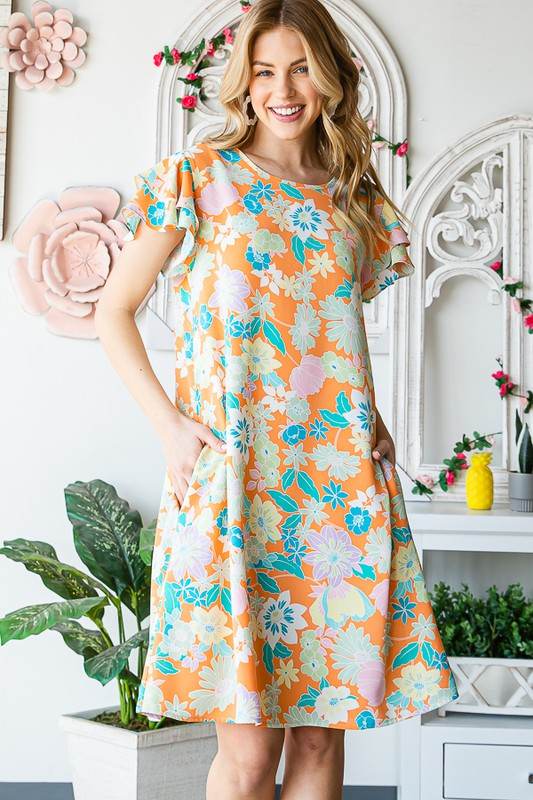 Heimish Full Size Ruffled Short Sleeve Floral Mini Dress Plus Size - Hovatok