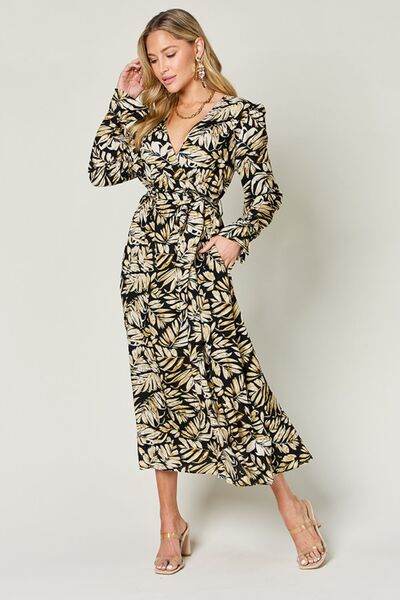 Double Take Full Size Tie Back Flounce Sleeve Dress - Hovatok