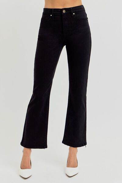 RISEN Full Size Tummy Control Elastic Band High Rise Crop Straight Jeans Plus Size - Hovatok