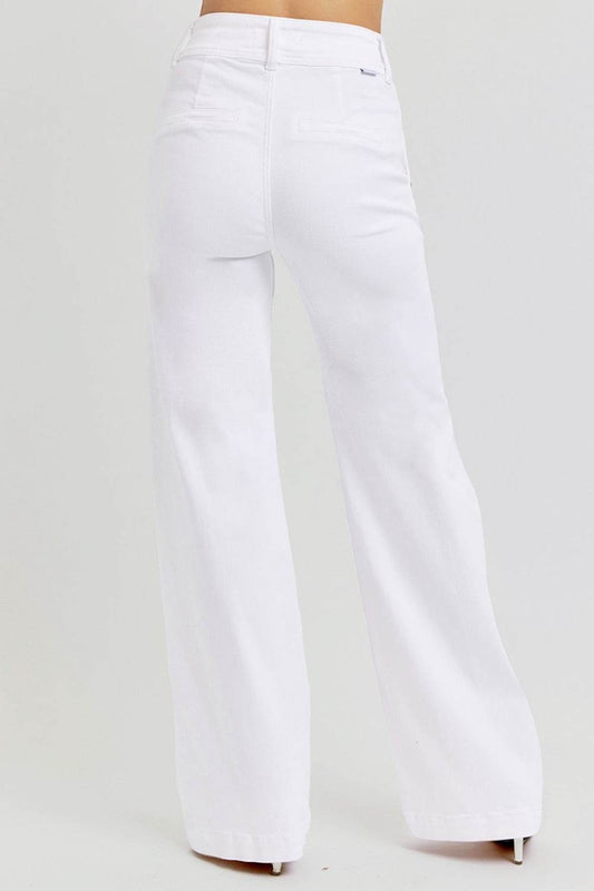 RISEN Full Size Tummy Control Double Button Wide Leg Jeans - Hovatok