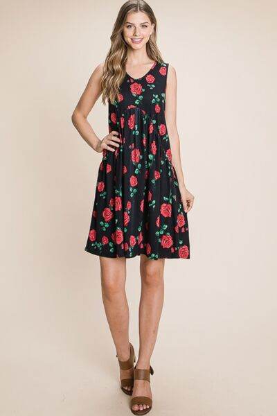 BOMBOM Floral Ruched Tank Dress - Hovatok