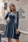 Round Neck Long Sleeve Knee Length Dress - Hovatok