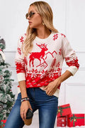 Angel Wings Deer Pattern Round Neck Long Sleeve Sweater - Hovatok