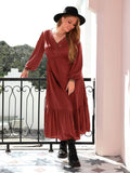 Plus Size Quarter Button V-Neck Long Sleeve Dress - Hovatok