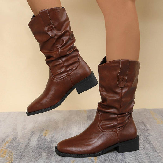 Pleated Pull-On Western Cowboy Boots - Hovatok