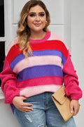 Plus Size Color Block Pom-Pom Trim Sweater - Hovatok