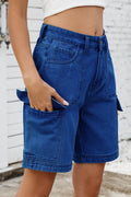 High Rise Denim Shorts with Cargo Pockets - Hovatok