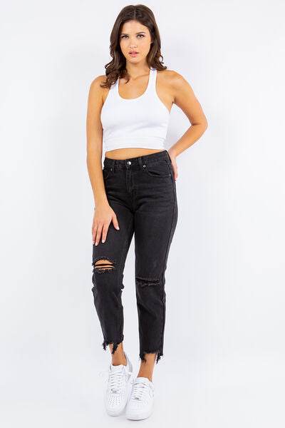 American Bazi High Waist Distressed Cropped Straight Jeans - Hovatok
