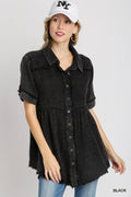 Umgee Full Size Cotton Gauze Button Front Shirt Plus Size - Hovatok