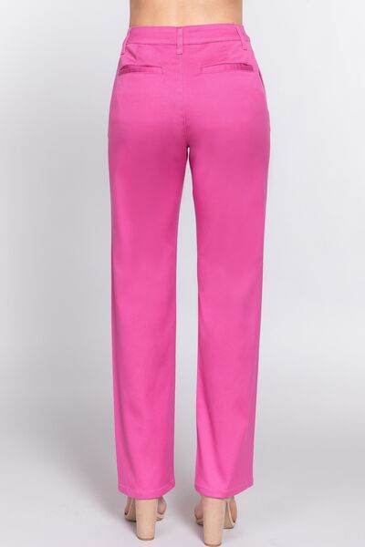 ACTIVE BASIC High Waist Straight Twill Pants - Hovatok