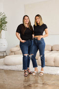 RFM Crop Dylan Full Size Tummy Control Distressed High Waist Raw Hem Jeans - Hovatok