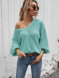 Angel Wings V-Neck Dropped Shoulder Sweater - Hovatok