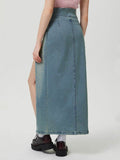 Slit Denim Skirt with Zip - Hovatok
