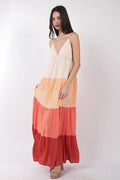 VERY J Color Block Tiered Maxi Cami Dress - Hovatok
