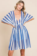 Cotton Bleu by Nu Lab Tied Striped Plunge Half Sleeve Cover-Up - Hovatok