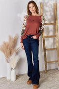 Hailey & Co Full Size Leopard Waffle-Knit Blouse - Hovatok