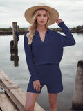 Johnny Collar Long Sleeve Top and Shorts Sweater Set - Hovatok