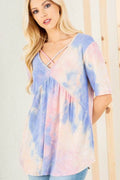 Heimish Full Size Crisscross Tie Dye Babydoll Top Plus Size - Hovatok