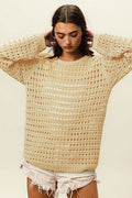 BiBi Round Neck Openwork Knit Cover Up - Hovatok