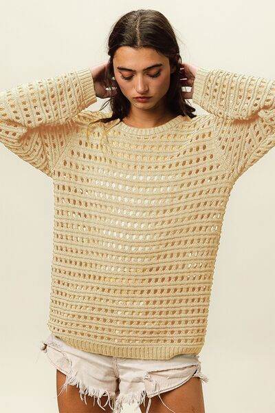 BiBi Round Neck Openwork Knit Cover Up - Hovatok