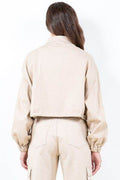 American Bazi Full Size Drawstring Hem Cargo Pocket Cropped Worker Jacket Plus Size - Hovatok