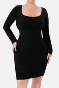 Basic Bae Full Size Built-In Shapewear Square Neck Long Sleeve Dress - Hovatok
