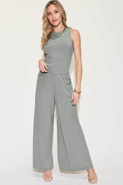Basic Bae Full Size Ribbed Tank and Wide Leg Pants Set - Hovatok