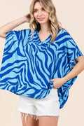 Mittoshop Zebra Print V-Neck Short Sleeve Oversized Top - Hovatok