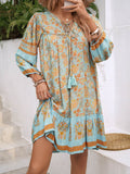 Devine Tassel Floral Tie Neck Mini Dress - Hovatok