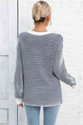 Angel Wings Striped Round Neck Long Sleeve Knit Top - Hovatok