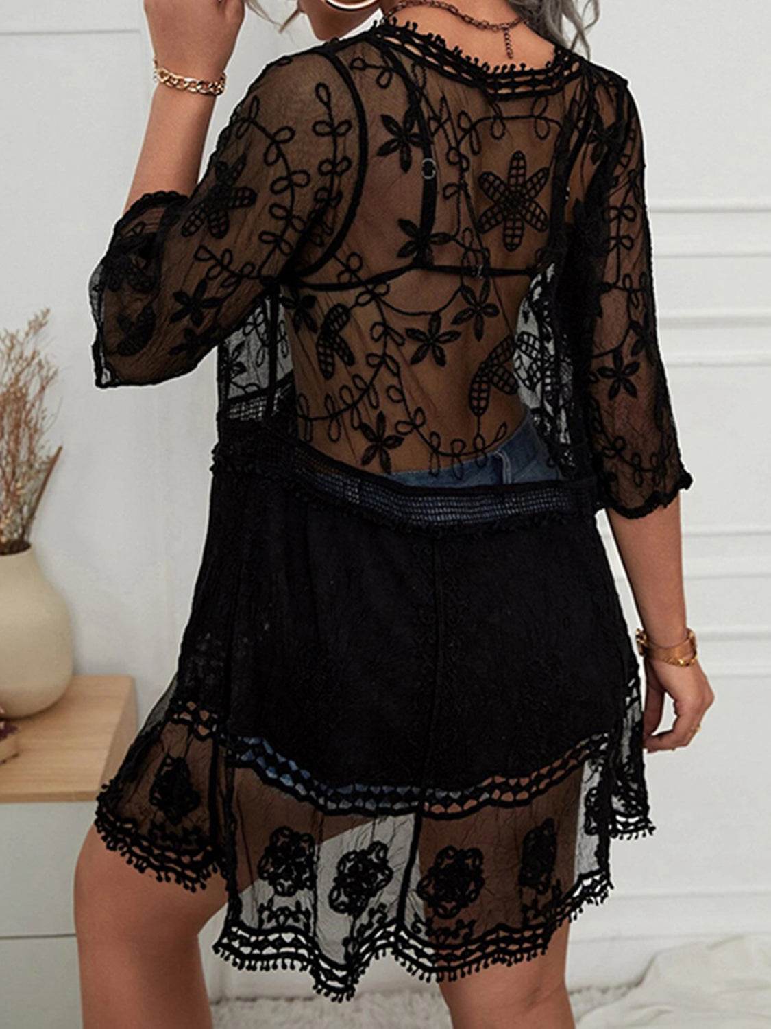 Lace Detail Plunge Cover-Up Dress - Hovatok