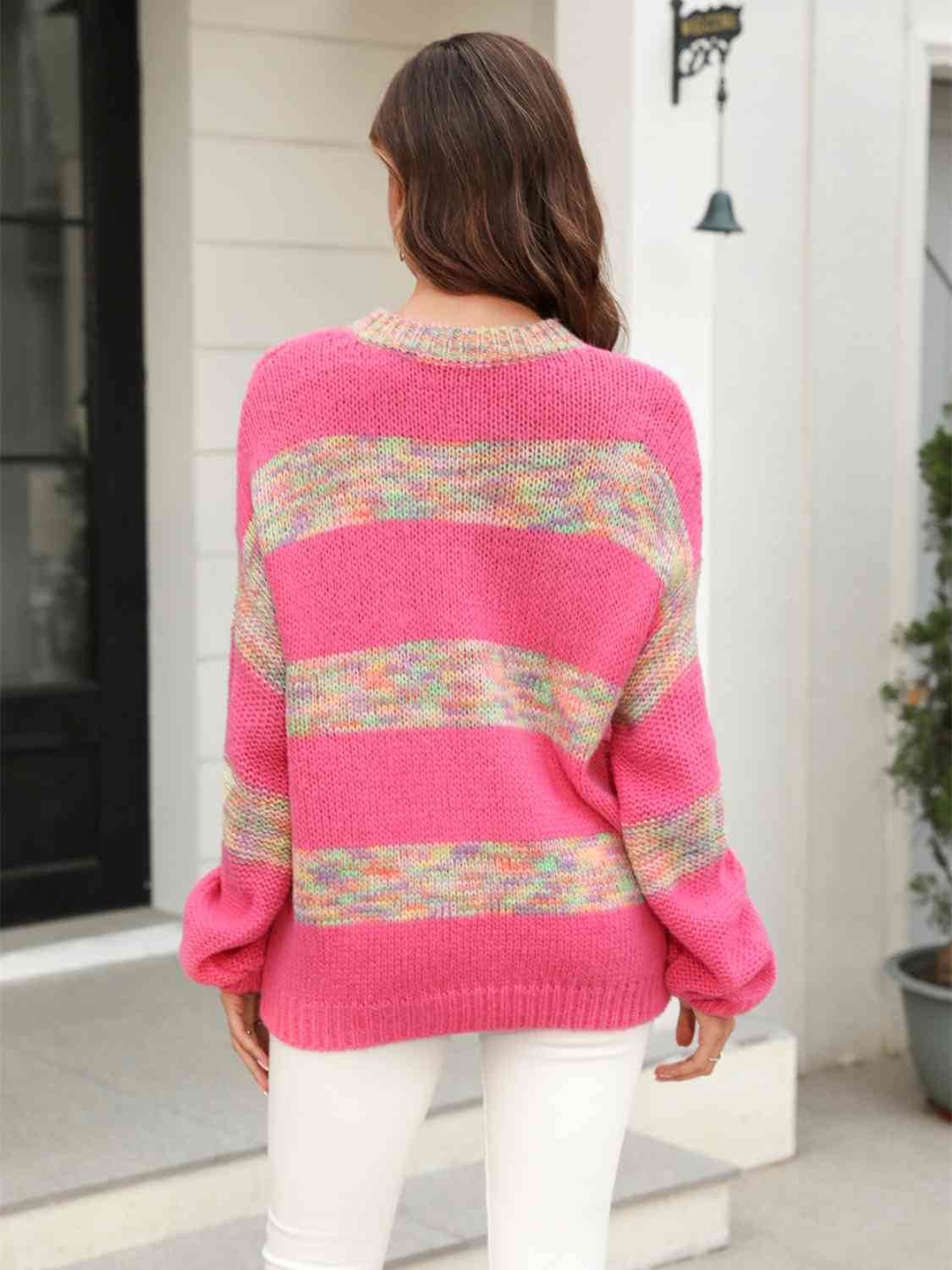 Angel Wings Striped Drop Shoulder Sweater - Hovatok